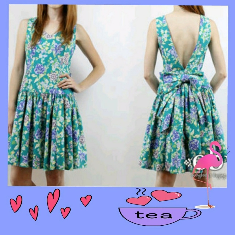 Vintage 80s Laura Ashley Green Floral Tea Party